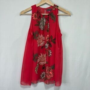🛁 Vince Camuto, pink and green sleeveless chiffon floral blouse